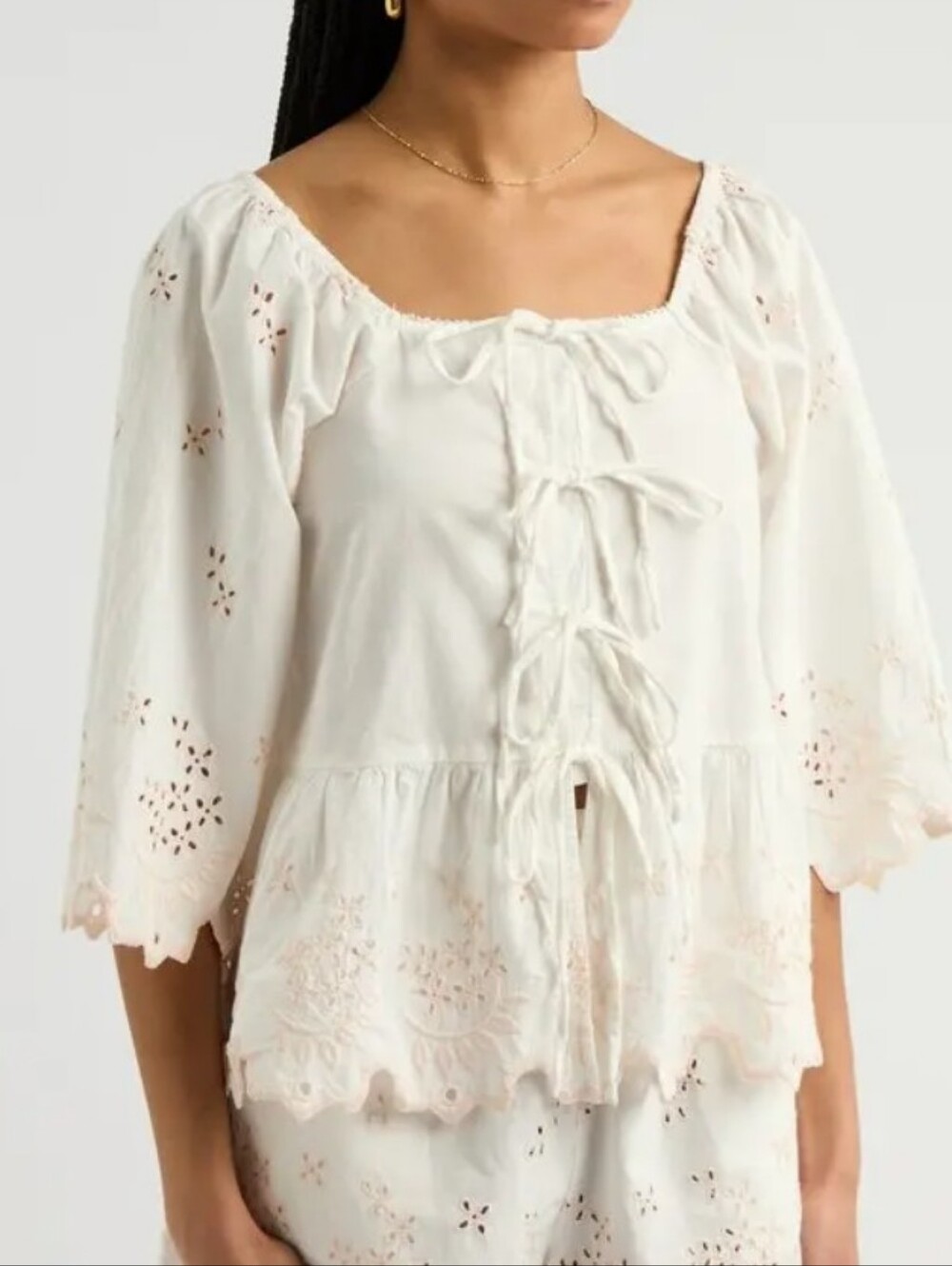 Damson Madder Lana Broderie Anglaise Cotton Blouse Eyelet Scallop Peplum Sz 16
